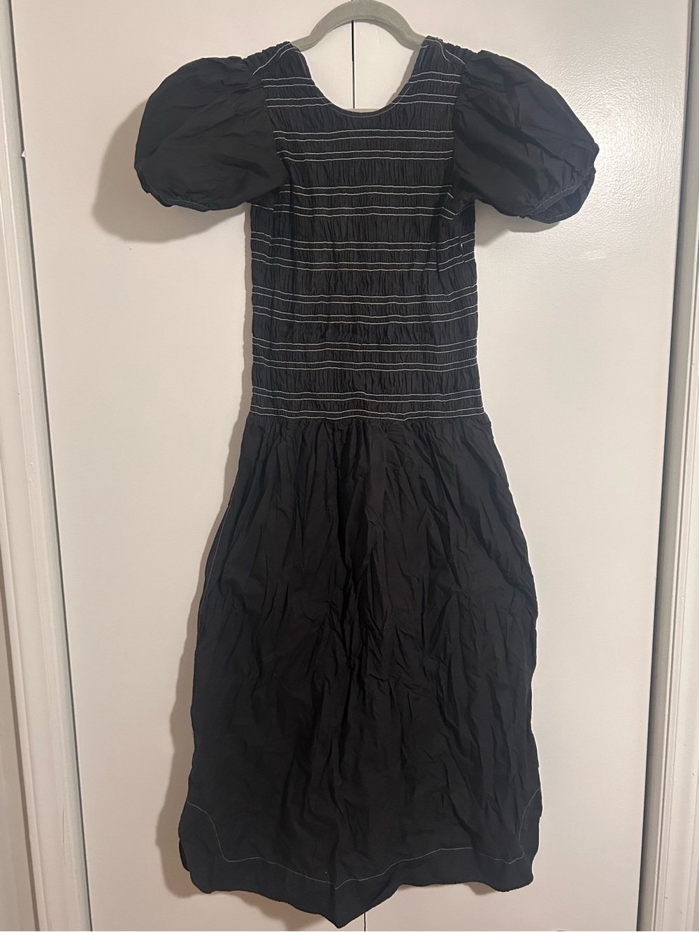 Ganni Puff-Sleeve Midi Dress